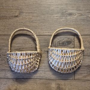 Twin Vintage Pocket Basket Tan Wicker Woven Baskets for Wall Wicker